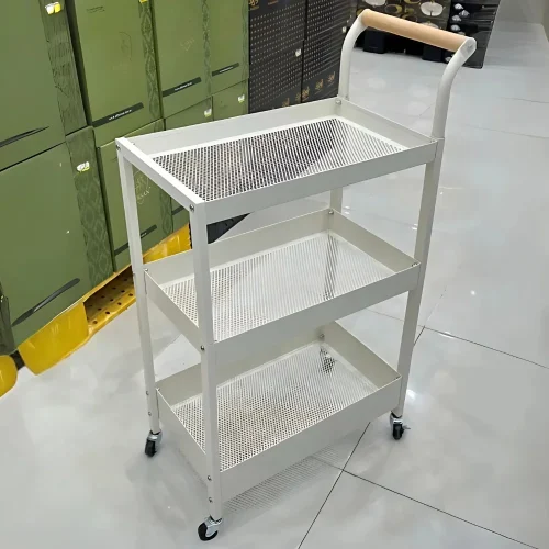 white 3 tier trolley in Sri Lanka, rolling storage cart Colombo, white metal utility rack Sri Lanka, mobile organizer cart white color, kitchen cart with wheels in Sri Lanka, bathroom storage trolley Colombo, racks.lk white trolley, stylish 3-tier storage rack Sri Lanka, white trolley rack for office, affordable storage cart in Colombo