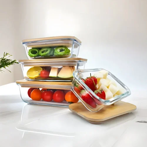 glass food container, bamboo lid container, food storage in Sri Lanka, airtight food storage in Colombo, eco-friendly food box, leakproof meal prep container, kitchen storage organizer, glass container with lid, fridge storage container