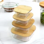 Bamboo Lid Glass Food Storage Container, Square Glass Container with Bamboo Lid, Airtight Food Storage, Leakproof Glass Container, Microwave Safe Glass Box, Bamboo Lid Storage Container in Colombo, Kitchen Storage in Sri Lanka