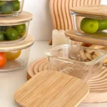 Bamboo Lid Glass Food Storage Container, Square Glass Container with Bamboo Lid, Airtight Food Storage, Leakproof Glass Container, Microwave Safe Glass Box, Bamboo Lid Storage Container in Colombo, Kitchen Storage in Sri Lanka