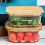 Bamboo Lid Glass Food Storage Container, Square Glass Container with Bamboo Lid, Airtight Food Storage, Leakproof Glass Container, Microwave Safe Glass Box, Bamboo Lid Storage Container in Colombo, Kitchen Storage in Sri Lanka