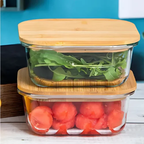 Bamboo Lid Glass Food Storage Container, Square Glass Container with Bamboo Lid, Airtight Food Storage, Leakproof Glass Container, Microwave Safe Glass Box, Bamboo Lid Storage Container in Colombo, Kitchen Storage in Sri Lanka