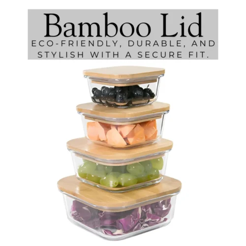 Bamboo Lid Glass Food Storage Container, Square Glass Container with Bamboo Lid, Airtight Food Storage, Leakproof Glass Container, Microwave Safe Glass Box, Bamboo Lid Storage Container in Colombo, Kitchen Storage in Sri Lanka