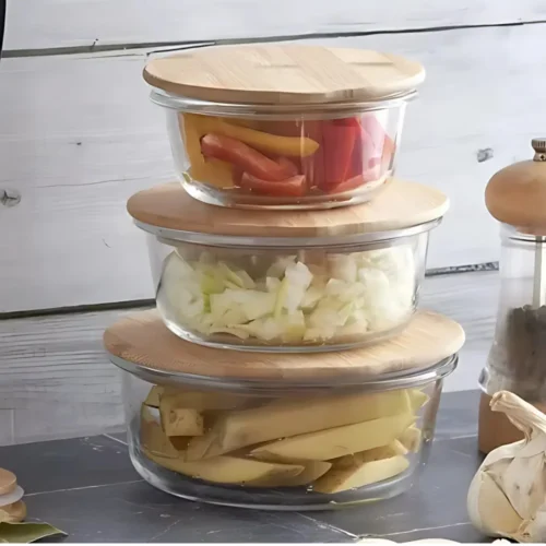 Bamboo Lid Glass Food Storage Container, Glass Container with Bamboo Lid, Airtight Food Storage, Leakproof Glass Container, Microwave Safe Glass Bowl, Bamboo Lid Container in Colombo, Food Storage Container in Sri Lanka