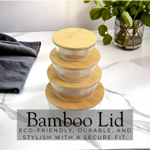 Bamboo Lid Glass Food Storage Container, Glass Container with Bamboo Lid, Airtight Food Storage, Leakproof Glass Container, Microwave Safe Glass Bowl, Bamboo Lid Container in Colombo, Food Storage Container in Sri Lanka