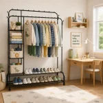 HEAVY-DUTY METAL GARMENT RACK WITH SHELVES AND DOUBLE HANGING RODS FOR CLOTHING STORAGE - Image 4