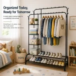 HEAVY-DUTY METAL GARMENT RACK WITH SHELVES AND DOUBLE HANGING RODS FOR CLOTHING STORAGE - Image 5