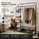 HEAVY-DUTY METAL GARMENT RACK WITH SHELVES AND DOUBLE HANGING RODS FOR CLOTHING STORAGE - Image 3