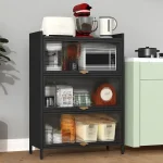 3-DOOR KITCHEN STORAGE CABINET WITH LID – GREY METAL CABINET FOR ORGANIZED KITCHEN STORAGE – 60CM x 35CM x 115CM BLACK