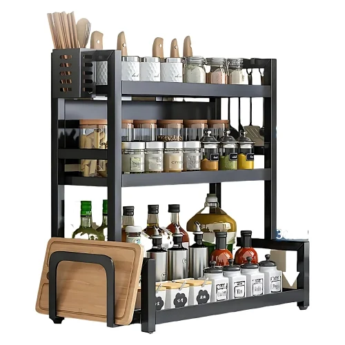 3 tier kitchen rack, kitchen rack in Sri Lanka, spice shelf Sri Lanka, kitchen organizer with board holder, carbon steel kitchen rack, spoon holder rack, kitchen shelf online Sri Lanka, racks.lk