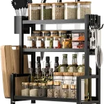 3 tier kitchen rack, kitchen rack in Sri Lanka, spice shelf Sri Lanka, kitchen organizer with board holder, carbon steel kitchen rack, spoon holder rack, kitchen shelf online Sri Lanka, racks.lk
