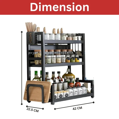 3 tier kitchen rack, kitchen rack in Sri Lanka, spice shelf Sri Lanka, kitchen organizer with board holder, carbon steel kitchen rack, spoon holder rack, kitchen shelf online Sri Lanka, racks.lk