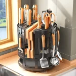 rotatable utensil holder, 360 kitchen organizer rack, carbon steel utensil stand, knife holder kitchen rack, kitchen tool organizer, kitchen storage stand, countertop utensil holder, racks.lk kitchen rack