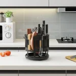 rotatable utensil holder, 360 kitchen organizer rack, carbon steel utensil stand, knife holder kitchen rack, kitchen tool organizer, kitchen storage stand, countertop utensil holder, racks.lk kitchen rack