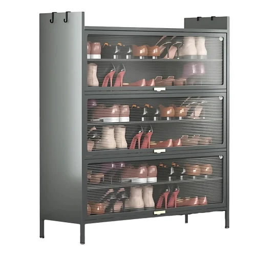 shoe cabinet in Sri Lanka, 6 layer shoe rack, closed shoe rack Sri Lanka, steel shoe storage cabinet, shoe organizer cabinet, powder coated shoe stand, racks.lk,4 Door 8 Layer Shoe Cabinet