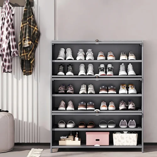 shoe cabinet in Sri Lanka, 6 layer shoe rack, closed shoe rack Sri Lanka, steel shoe storage cabinet, shoe organizer cabinet, powder coated shoe stand, racks.lk, 4 Door 8 Layer Shoe Cabinet