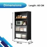 4 DOOR KITCHEN CABINET – BLACK STORAGE CUPBOARD WITH SHELVES – COMPACT CARBON STEEL RACK WITH ACRYLIC DOORS - 60CM x 33CM x 151CM - Image 2