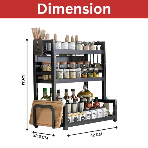 3 tier kitchen rack, kitchen rack in Sri Lanka, spice shelf Sri Lanka, kitchen organizer with board holder, carbon steel kitchen rack, spoon holder rack, kitchen shelf online Sri Lanka, racks.lk