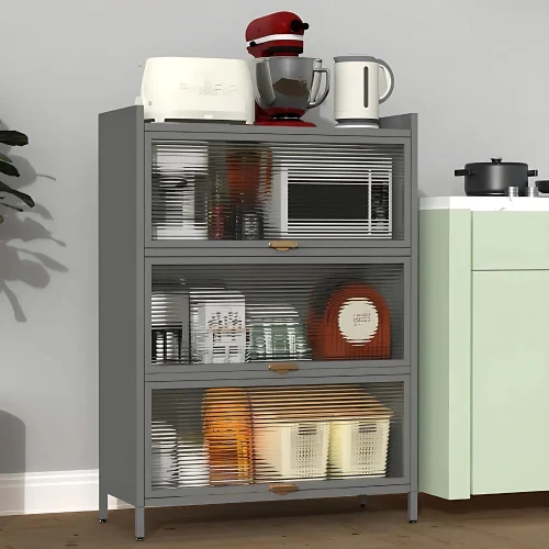 3-door kitchen cabinet, carbon steel kitchen storage, kitchen storage cabinet Sri Lanka, grey kitchen cabinet, durable kitchen rack, kitchen organizer Sri Lanka