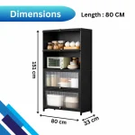 BLACK COLOR 4 DOOR KITCHEN CABINET , STORAGE CUPBOARD WITH DOORS, HEAVY DUTY KITCHEN SHELF - 80CM x 33CM x 151CM - Image 2