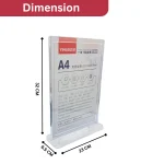 A4 sign holder, vertical display frame, T stand sign holder, menu stand A4, QR code holder, clear acrylic sign frame, table top sign display, countertop signage holder, plastic display stand, retail counter sign frame