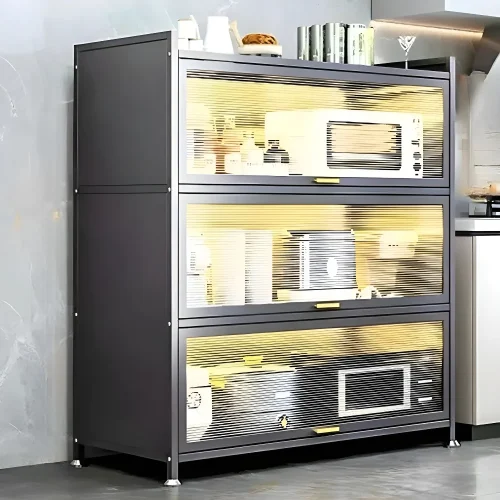 3-door kitchen cabinet, carbon steel kitchen storage, kitchen storage cabinet Sri Lanka, grey kitchen cabinet, durable kitchen rack, kitchen organizer Sri Lanka