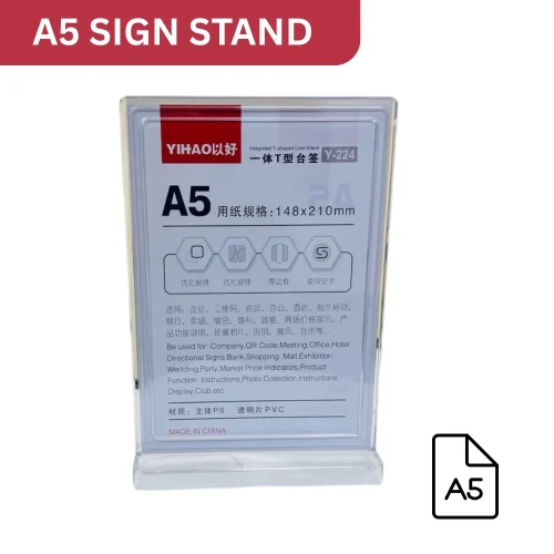 A5 sign stand, acrylic sign holder, menu display holder, clear display stand, QR code stand, flyer holder, sign holder Sri Lanka, racks.lk