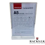 A5 sign stand, acrylic sign holder, menu display holder, clear display stand, QR code stand, flyer holder, sign holder Sri Lanka, racks.lk