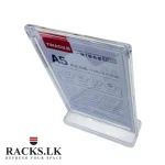 A5 sign stand, acrylic sign holder, menu display holder, clear display stand, QR code stand, flyer holder, sign holder Sri Lanka, racks.lk