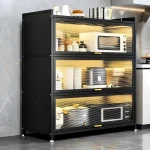 3-DOOR KITCHEN STORAGE CABINET WITH LID – GREY METAL CABINET FOR ORGANIZED KITCHEN STORAGE – 60CM x 35CM x 115CM BLACK - Image 6