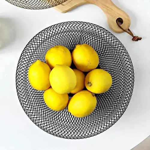 carbon steel fruit basket, black mesh fruit bowl, wire fruit basket Sri Lanka, kitchen countertop fruit holder, modern fruit bowl, racks.lk, fruit basket for kitchen, mesh wire bowl, fruit storage organizer, fruit bowl for table
