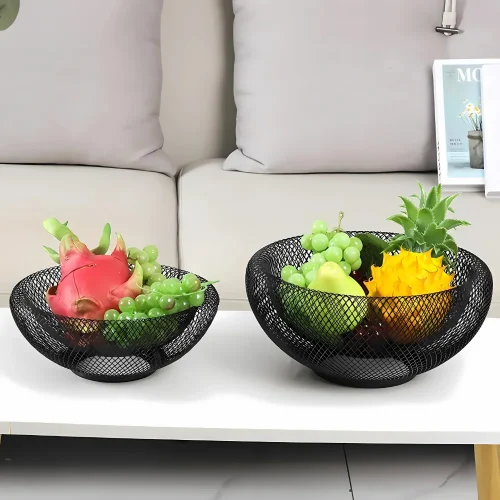 carbon steel fruit basket, black mesh fruit bowl, wire fruit basket Sri Lanka, kitchen countertop fruit holder, modern fruit bowl, racks.lk, fruit basket for kitchen, mesh wire bowl, fruit storage organizer, fruit bowl for table