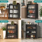 3-DOOR KITCHEN STORAGE CABINET WITH LID – GREY METAL CABINET FOR ORGANIZED KITCHEN STORAGE – 60CM x 35CM x 115CM BLACK - Image 5