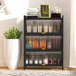 3-DOOR KITCHEN STORAGE CABINET WITH LID – GREY METAL CABINET FOR ORGANIZED KITCHEN STORAGE – 60CM x 35CM x 115CM BLACK - Image 4