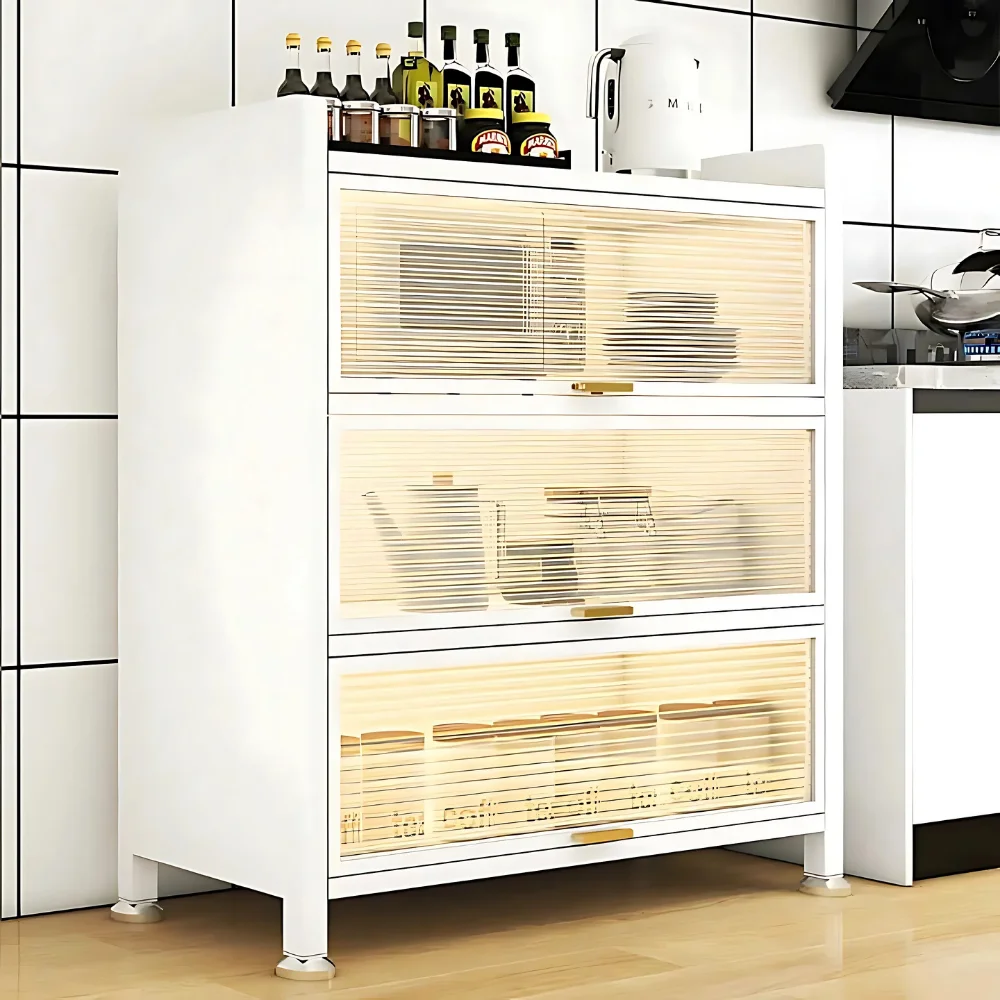 White 3-Door Kitchen Storage Cabinet with Closing Lid – Carbon