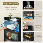 3-DOOR KITCHEN STORAGE CABINET WITH LID – GREY METAL CABINET FOR ORGANIZED KITCHEN STORAGE – 60CM x 35CM x 115CM BLACK - Image 3