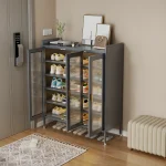 4-door grey shoe cabinet in Sri Lanka , 4-door shoe cabinet in Sri Lanka, grey shoe storage cupboard, 6 tier metal shoe rack, large glass door shoe cabinet Sri Lanka