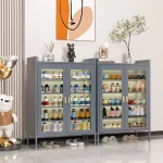 2-door shoe cabinet Sri Lanka, metal shoe rack with doors, grey shoe storage cupboard, steel shoe organizer, shoe cabinet with glass doors
