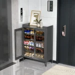 2-door grey shoe cabinet in Sri Lanka, metal shoe cupboard Sri Lanka, grey shoe storage rack, glass door shoe cabinet Sri Lanka, shoe organizer with doors