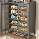 2-door shoe cabinet Sri Lanka, metal shoe rack with doors, grey shoe storage cupboard, steel shoe organizer, shoe cabinet with glass doors