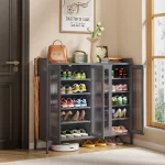 4-door grey shoe cabinet in Sri Lanka , 4-door shoe cabinet in Sri Lanka, grey shoe storage cupboard, 6 tier metal shoe rack, large glass door shoe cabinet Sri Lanka