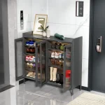 4-door grey shoe cabinet in Sri Lanka , 4-door shoe cabinet in Sri Lanka, grey shoe storage cupboard, 6 tier metal shoe rack, large glass door shoe cabinet Sri Lanka