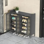 4-door grey shoe cabinet in Sri Lanka , 4-door shoe cabinet in Sri Lanka, grey shoe storage cupboard, 6 tier metal shoe rack, large glass door shoe cabinet Sri Lanka