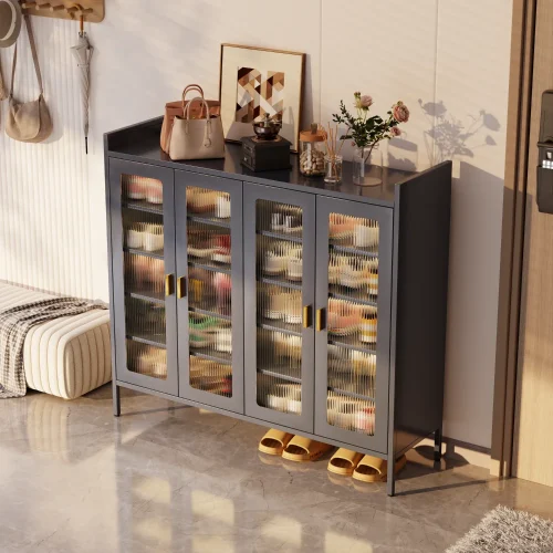 4-door grey shoe cabinet in Sri Lanka , 4-door shoe cabinet in Sri Lanka, grey shoe storage cupboard, 6 tier metal shoe rack, large glass door shoe cabinet Sri Lanka