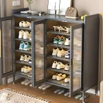 4-door grey shoe cabinet in Sri Lanka , 4-door shoe cabinet in Sri Lanka, grey shoe storage cupboard, 6 tier metal shoe rack, large glass door shoe cabinet Sri Lanka