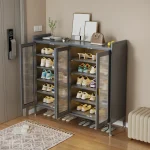 4-door grey shoe cabinet in Sri Lanka , 4-door shoe cabinet in Sri Lanka, grey shoe storage cupboard, 6 tier metal shoe rack, large glass door shoe cabinet Sri Lanka