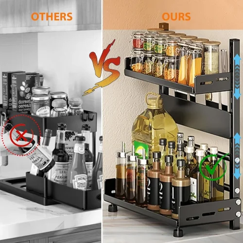 spice rack sri lanka, kitchen organizer rack, adjustable spice shelf, countertop spice rack, 2 tier kitchen rack, metal spice holder sri lanka, spice rack for jars