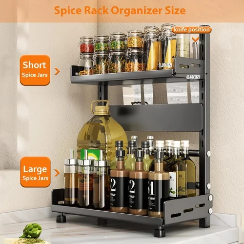 spice rack sri lanka, kitchen organizer rack, adjustable spice shelf, countertop spice rack, 2 tier kitchen rack, metal spice holder sri lanka, spice rack for jars