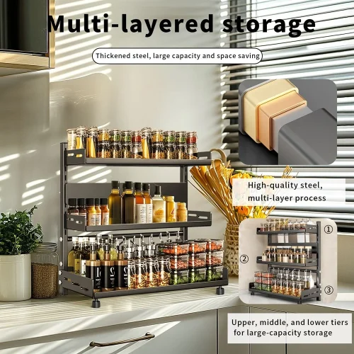spice rack in Sri Lanka, adjustable spice rack shelf, kitchen organizer Sri Lanka, 3 layer spice rack, countertop spice stand, racks.lk