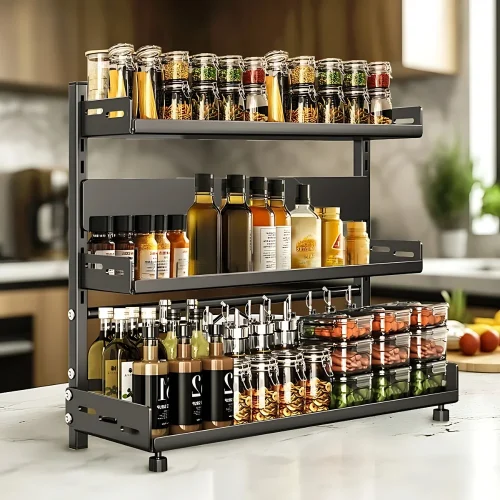 spice rack in Sri Lanka, adjustable spice rack shelf, kitchen organizer Sri Lanka, 3 layer spice rack, countertop spice stand, racks.lk